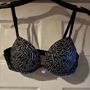 Victoria's Secret Black Graphic Push-Up Bra with White Lettering